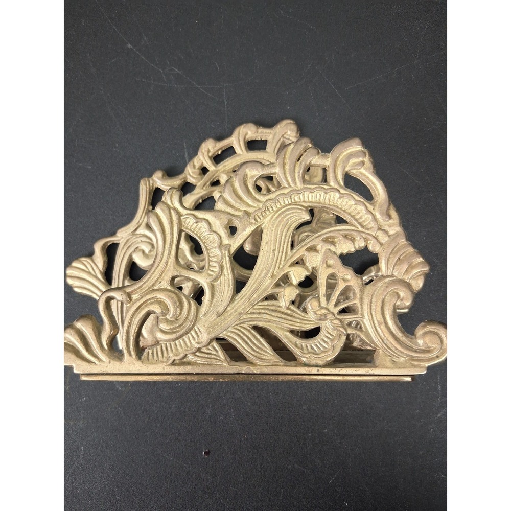 Vintage 80s Teleflora Brass Art Deco Revival Letter Napkin Holder Mail Gift Gold